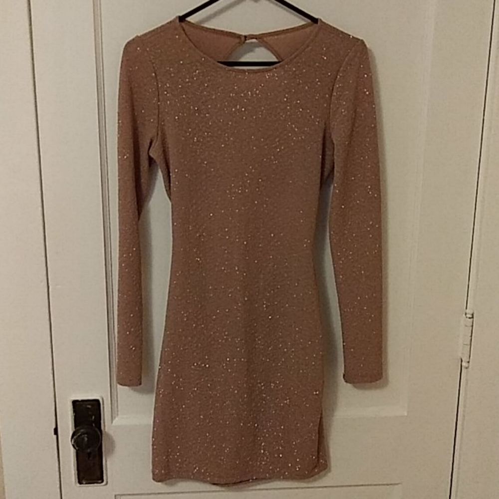 Shimmery gold backless bodycon mini dress